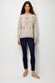 Women's Crew Neck Diamond Pattern Floral Embroidered Knitwear Sweater Beige - 2