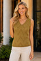 Women's Yellow Glitter Detailed Front Back V-Neck Sleeveless Cotton Zigzag Patterned Relaxed Fit Stylish Casual Camel Knitwear Blouse - 6
