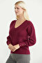 Princess Sleeve V-Neck Knit Sweater - Burgundy - 3
