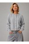 Crew Neck Buttoned Textured Knit Patterned Long Sleeve Cropped Knitwear Cardigan Aw26Hi0021 - 3