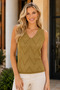 Women's Yellow Glitter Detailed Front Back V-Neck Sleeveless Cotton Zigzag Patterned Relaxed Fit Stylish Casual Camel Knitwear Blouse - 5