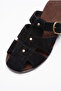 Women's Black Suede Gold Buckle Belt Strap Flat Sole Slippers 50021004 - 3
