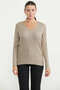 Ribbed V-Neck Knit Sweater - Beige