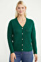 Honeycomb Knit Patterned V-Neck Wool Knitwear Cardigan - Green
