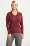Ribbed V-Neck Knit Sweater - Burgundy