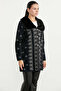 Long Knit Cardigan with Faux Fur Collar - Black - 5