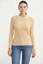 Collar Detailed Ribbed Knit Sweater - Beige