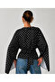 Women's Boat Neck Polka Dot Spanish Sleeve Slit Blouse - 2