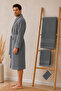 Eldy Men's Bathrobe Set, 4 Pieces, 100% Cotton Certified Shawl Collar Striped Men's Bathrobe Set - Gray - 7