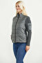 High Collar Quilted Combination Cotton Knitwear Coat - Anthracite - 4