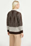 Oversize Patterned Knitwear Cardigan - Brown - 6