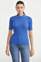 Ribbed Short Sleeve Knit Sweater - Blue - 2