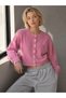 Crew Neck Buttoned Textured Knit Patterned Long Sleeve Cropped Knitwear Cardigan Aw26Hi0021