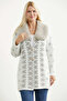 Long Knit Cardigan with Faux Fur Collar - Bone - 3