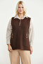 Embroidery Detailed Wool Knit Vest with Pockets - Brown