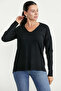 V-Neck Basic Knitwear Sweater - Black - 3