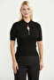 Drop Collar Short Sleeve Knitwear Sweater - Black