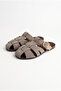 Women's Beige Suede Gold Buckle Belt Strap Flat Sole Slippers 50021004