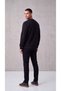 Men's Black Crew Neck Sweatshirt 3 Yarn Soft Fabric - 7