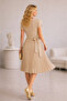 Crepe Fabric Dress with Pleated Skirt and Belted Waistband (Color) - 3