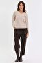 Women's V-Neck Front-Walked Knitwear Sweater Beige - 4