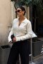 Women's Ecru Polo Collar Buttoned Premium Soft Knitwear Cardigan - 5