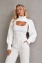 Women's High-Neck Long Sleeve Balloon Sleeve Modern Design Textured Stylish Casual White Knitwear Neck Collar Bolero - 4