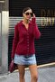Women's Burgundy Polo Collar Buttoned Premium Soft Knitwear Cardigan - 4