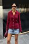 Women's Burgundy Polo Collar Buttoned Premium Soft Knitwear Cardigan - 3