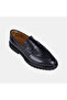 Men's Black Apron Stitched Thick Soled Leather Loafer - 7