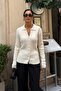 Women's Ecru Polo Collar Buttoned Premium Soft Knitwear Cardigan - 2