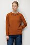 Women's Crew Neck Embroidered Wool Sweater Cinnamon - 4