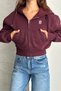 Metal Zipper Hooded Embroidered Crop Sweatshirt Cardigan - 8