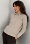 Women's Crew Neck Embroidered Wool Sweater V.Beige
