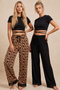 Black Leopard Patterned 2-Piece Thermal Fabric Ultra Soft Knitted Single Bottom Pajama Bottoms 8074