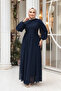 - Balon Kol Navy Blue Hijab Evening Dress 62381L - 2