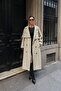 Women's Oversized Belted Long Trench Coat - Stone - 3