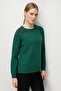 Women's Crew Neck Raglan Sleeve Embroidered Wool Sweater Ö.Başı - 4