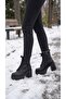 Side Zippered Lace-Up High Thick Heeled Women's Long Boots - 5