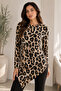 Women's Large Leopard Patterned Asymmetrical Hem Cutout Crew Neck Viscose Elastane Tunic Blouse - 5