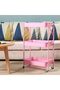 B&S 3 Tier Storage Trolley Cart, Foldable Metal Rolling Organizer Cart with Casters, Utility Service Cart for Kitchen Bathroom Office Laundry,Pink