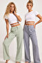 Green Dark Navy Blue 2-Piece Plaid Patterned Soft Tuşe Winter Knitted Single Bottom Pajama Bottoms 8074