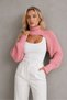 Women's High-Neck Long Sleeve Balloon Sleeve Modern Design Textured Stylish Casual Powder Knitwear Neck Collar Bolero - 5