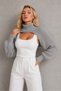 Women's High-Neck Long Sleeve Balloon Sleeve Modern Design Textured Stylish Casual Gray Knitwear Neck Collar Bolero