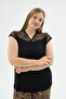 17324 Black Leopard Lace Detailed Blouse Capri Set - 3