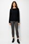 Women's Crew Neck Raglan Sleeve Embroidered Wool Sweater Black - 2