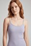 Women's Blue Ribbed Thin Rope Strap U-Neck Flexible Camisole Casual Undershirt