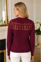 Women's Round Neck Long Sleeve Front and Back Lace Detailed Openwork Soft Comfortable Fit Burgundy Knitwear Sweater - 3