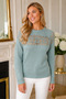Women's Round Neck Long Sleeve Front and Back Lace Detailed Openwork Soft Comfortable Fit Mint Knitwear Sweater - 6