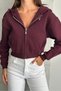 Metal Zipper Hooded Crop Sweatshirt with Hidden Pocket Cardigan - 6